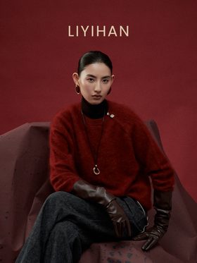 LIYIHAN岁暖红 2025冬季新款圆领毛衣红色女拉绒绵羊毛保暖针织衫