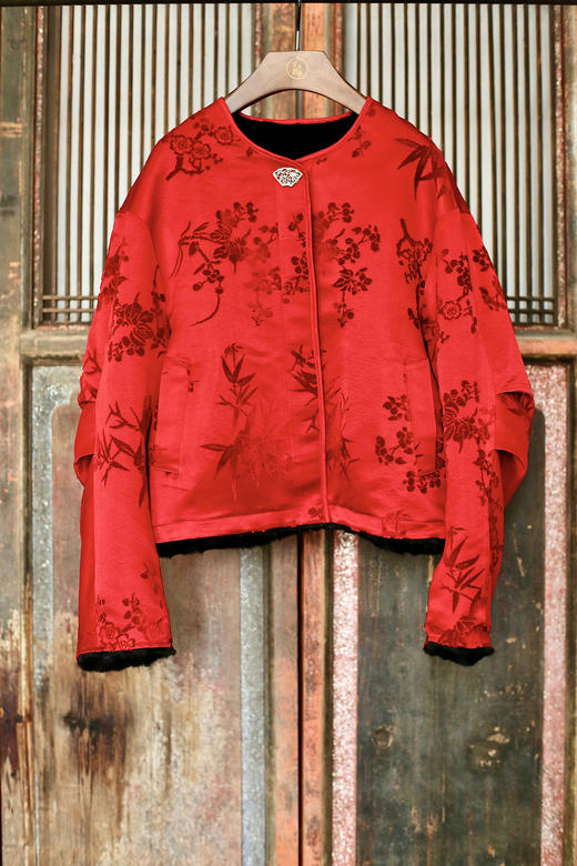 盛唐牡丹 | 水貂拼梅兰竹菊漳缎双面穿外套（里红色） 商品图3