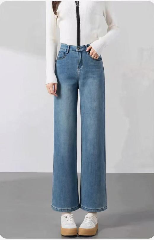 🔥🔥【2025爆款牛仔】波浪边口袋密密绒～6883窄版小个子气质冬季加绒牛仔直筒裤-喜出 商品图1