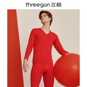 Threegun三枪 【莫代尔密棉】V领大红男士本命年吉庆保暖内衣套装-23309D921