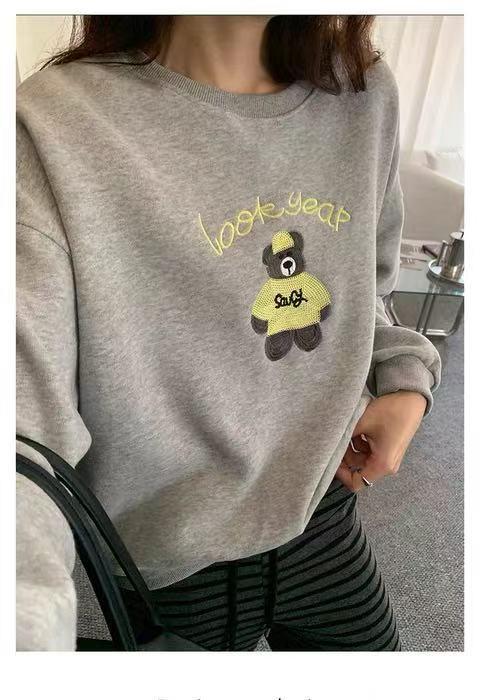 清了！清！不支持退货【自营】【工艺卫衣】egg品牌爆款～重工刺绣～精致小熊字母刺绣宽松短款卫衣-喜出 商品图3