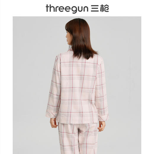Threegun三枪 【纯棉】彩格翻领开襟长袖长裤女士家居套家居服-81838D111 商品图5