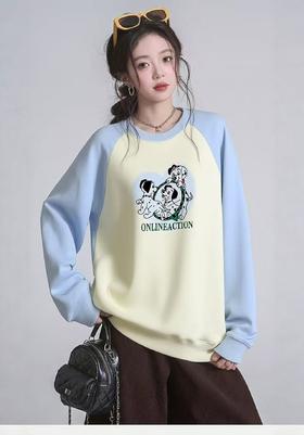 🔥🔥【潮牌卫衣】圆领牛奶绒～插肩袖拼色宽松加绒卫衣-喜出