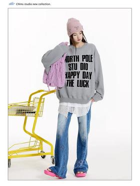 女王节抢购价-不支持退【自营】🔥🔥【潮牌卫衣】圆领牛奶绒～情侣款黑色字母宽松加绒卫衣-喜出