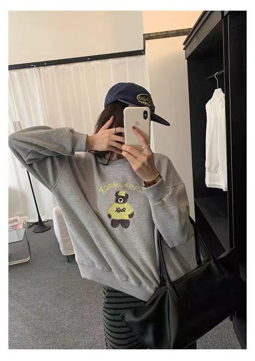 清了！清！不支持退货【自营】【工艺卫衣】egg品牌爆款～重工刺绣～精致小熊字母刺绣宽松短款卫衣-喜出 商品图5