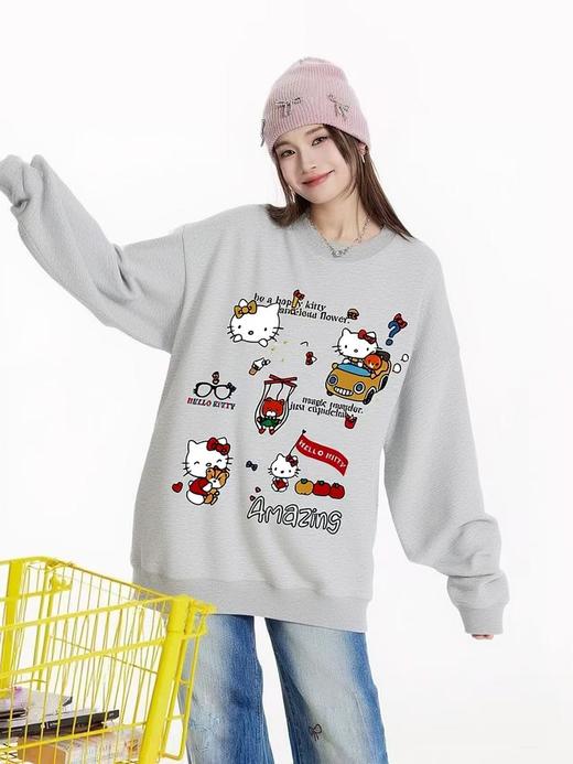 女王节抢购价-不支持退【自营】2026🔥🔥【潮牌卫衣】圆领牛奶绒～美式HelloKitty宽松加绒卫衣-喜出 商品图1