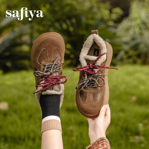 预售|Safiya/索菲娅2025复古毛毛鞋厚底休闲圆头双系带加绒保暖德训鞋SFD4112083 商品图7