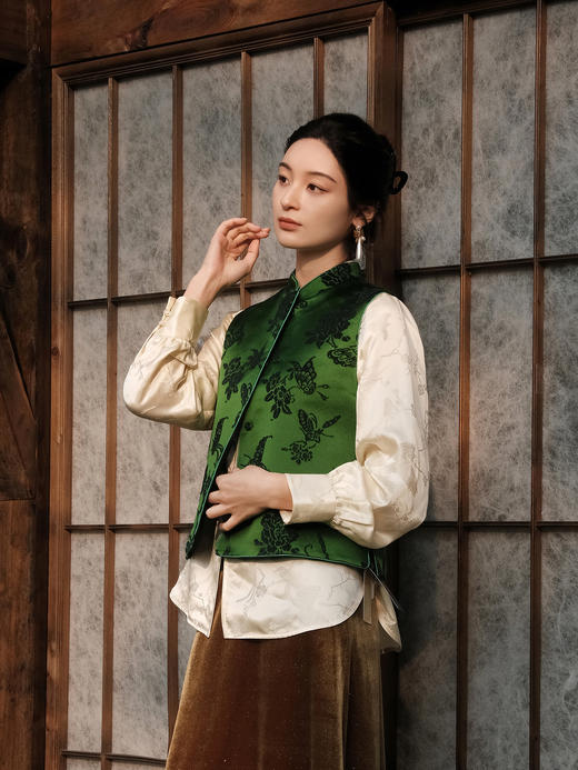 盛唐牡丹 | 翡翠绿漳缎马甲 商品图1