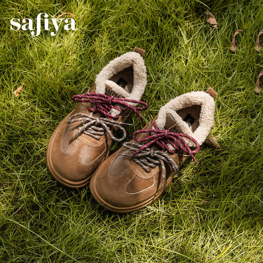 预售|Safiya/索菲娅2025复古毛毛鞋厚底休闲圆头双系带加绒保暖德训鞋SFD4112083 商品图5