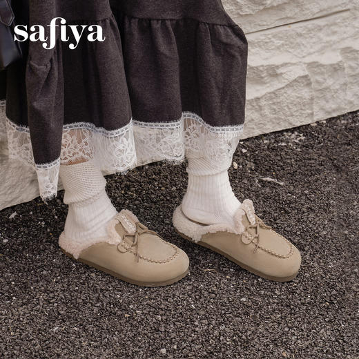 预售|Safiya/索菲娅2025冬季加绒保暖复古休闲百搭外穿毛毛包头勃肯拖SFD4110098 商品图10