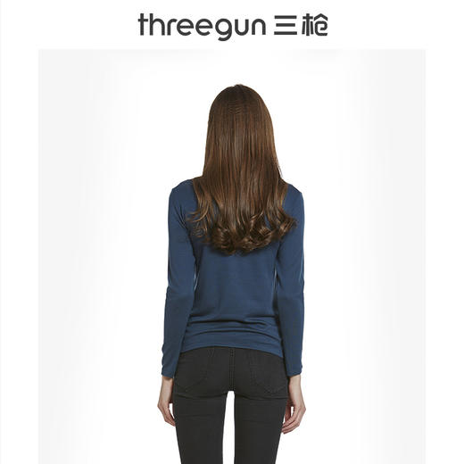 Threegun三枪 维耐寒德绒花边V领长袖女衫-22552A921 商品图8