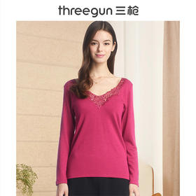 Threegun三枪 维耐寒德绒花边V领长袖女衫-22552A921