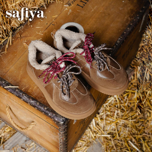 预售|Safiya/索菲娅2025复古毛毛鞋厚底休闲圆头双系带加绒保暖德训鞋SFD4112083 商品图6