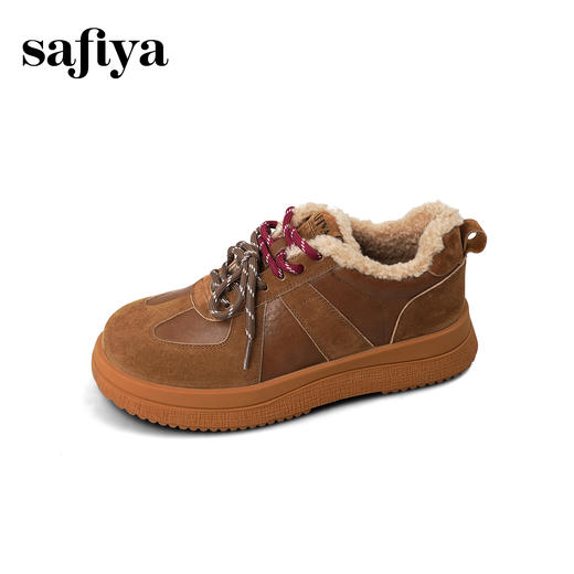 预售|Safiya/索菲娅2025复古毛毛鞋厚底休闲圆头双系带加绒保暖德训鞋SFD4112083 商品图13