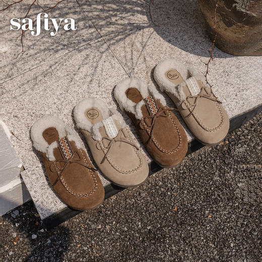 预售|Safiya/索菲娅2025冬季加绒保暖复古休闲百搭外穿毛毛包头勃肯拖SFD4110098 商品图0