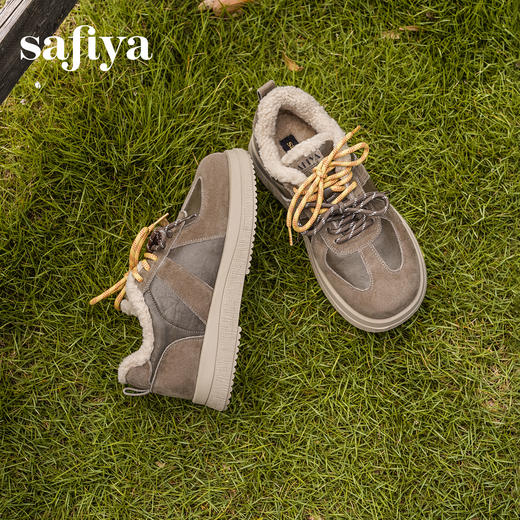 预售|Safiya/索菲娅2025复古毛毛鞋厚底休闲圆头双系带加绒保暖德训鞋SFD4112083 商品图4