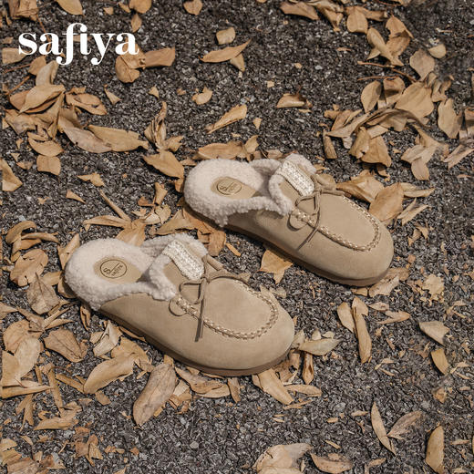 预售|Safiya/索菲娅2025冬季加绒保暖复古休闲百搭外穿毛毛包头勃肯拖SFD4110098 商品图6
