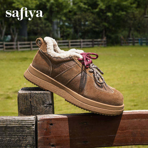预售|Safiya/索菲娅2025复古毛毛鞋厚底休闲圆头双系带加绒保暖德训鞋SFD4112083 商品图0