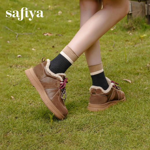 预售|Safiya/索菲娅2025复古毛毛鞋厚底休闲圆头双系带加绒保暖德训鞋SFD4112083 商品图10