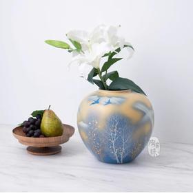 日本原装进口九谷烧日式台面陶瓷花瓶客厅居家摆件装饰品创意礼品九谷烧金云木立花瓶23.5cm