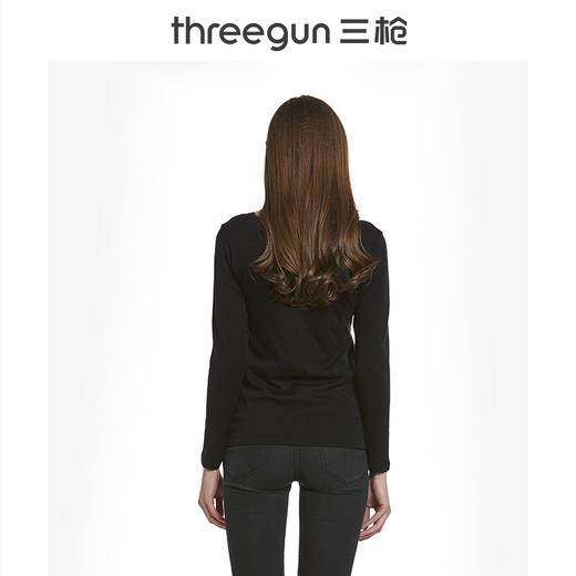 Threegun三枪 维耐寒德绒花边V领长袖女衫-22552A921 商品图5