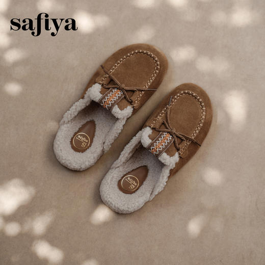 预售|Safiya/索菲娅2025冬季加绒保暖复古休闲百搭外穿毛毛包头勃肯拖SFD4110098 商品图4