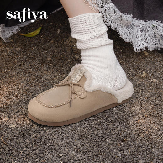 预售|Safiya/索菲娅2025冬季加绒保暖复古休闲百搭外穿毛毛包头勃肯拖SFD4110098 商品图8