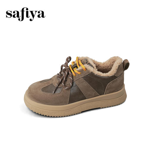 预售|Safiya/索菲娅2025复古毛毛鞋厚底休闲圆头双系带加绒保暖德训鞋SFD4112083 商品图12