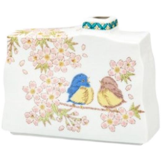 日本进口九谷烧樱花雀鸟吉祥锦鲤方形小花器插花瓶桌面摆件装饰品九谷烧花福雀花瓶12cm 商品图5