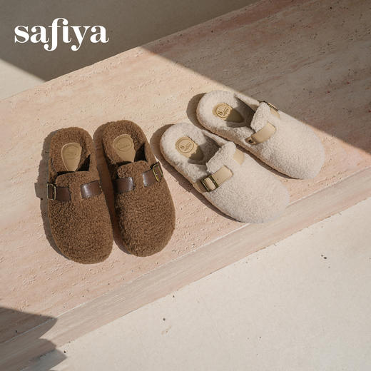 预售|Safiya/索菲娅2025慵懒温暖平底百搭懒人一脚蹬加绒毛毛勃肯鞋SFD4110090 商品图0