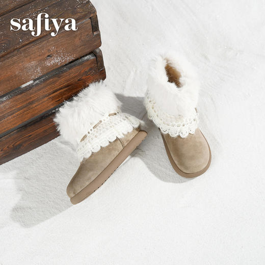 预售|Safiya/索菲娅2025冬季保暖抗寒甜美蕾丝蝴蝶结百搭休闲软底雪地靴SFD411AM03 商品图2