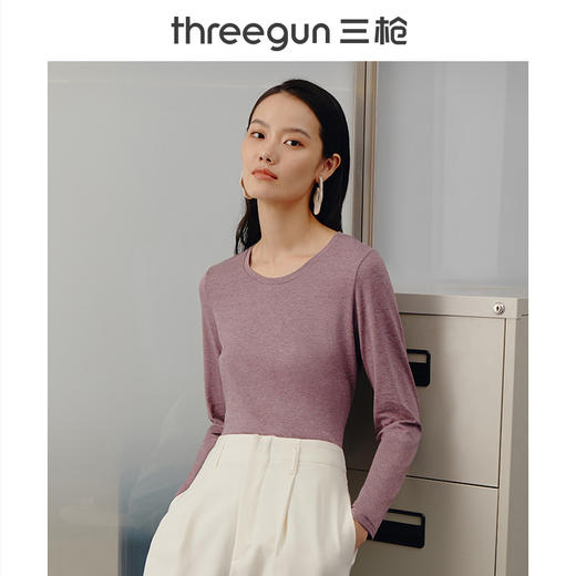 Threegun三枪 【花灰密棉】磨毛圆领女士长袖上衣打底衫-23548A011 商品图0