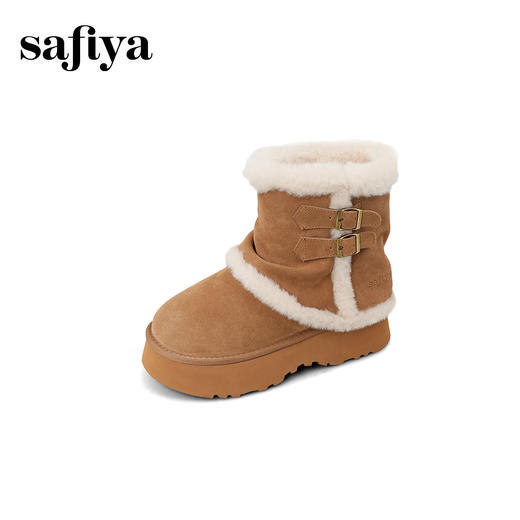 预售|Safiya/索菲娅2025冬季加绒防寒厚底增高中筒百搭裤管保暖雪地靴SFD411AM01 商品图8