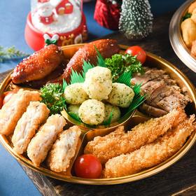炸烤拼盘/份(内含：烤鸡翅2个烤鸡腿1个,美式烤肉40g白身鱼排2个虾棒2个,鳕鱼球8个）