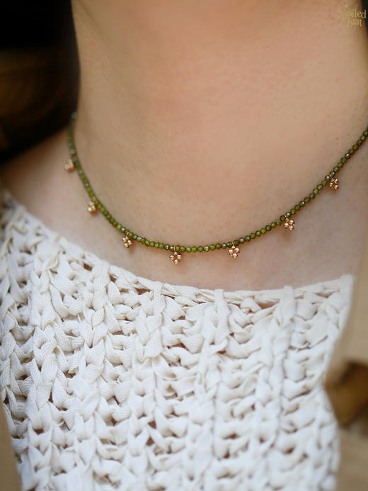 SpoiledBrat Jewelry草绿色锆石三叶金珠颈链 项链 商品图0