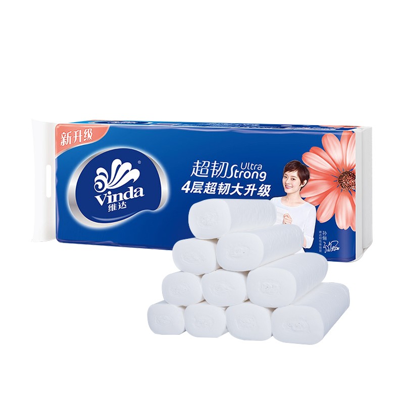 维达纸巾卷纸10卷超韧系列无芯4层卷纸卫生纸擦手纸餐巾纸V4143(QF)