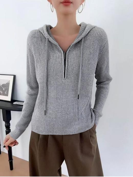 自营| 超推荐，不好穿直接退！！手感顺滑软糯！！百搭连帽针织半拉链打底衫-喜出 商品图4
