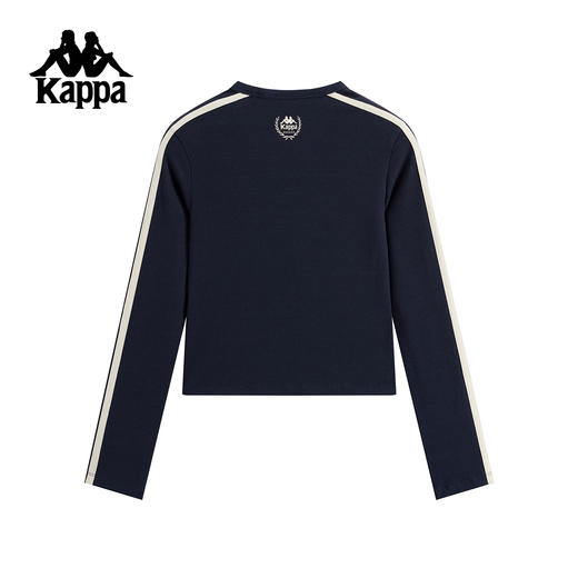 Kappa 运动长袖t恤女新款复古条纹修身短款训练刺绣上衣K0G22TC01 商品图1