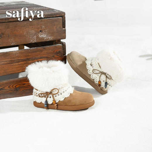 预售|Safiya/索菲娅2025冬季保暖抗寒甜美蕾丝蝴蝶结百搭休闲软底雪地靴SFD411AM03 商品图4