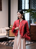 盛唐婧 | 新中式软缎提花驼鸟毛对襟外套-红色 商品缩略图1