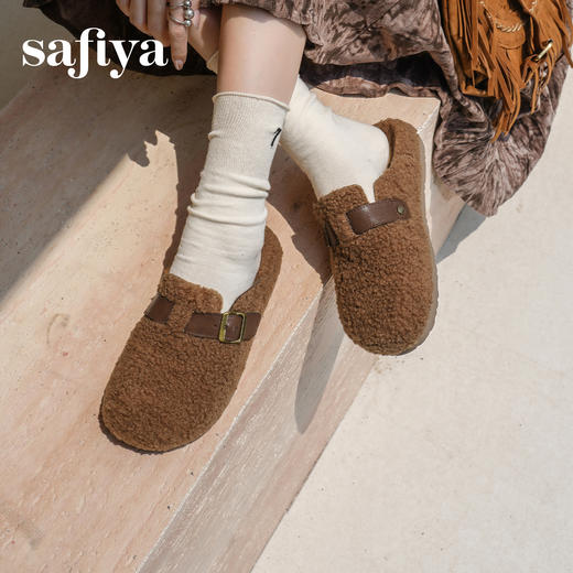 预售|Safiya/索菲娅2025慵懒温暖平底百搭懒人一脚蹬加绒毛毛勃肯鞋SFD4110090 商品图7