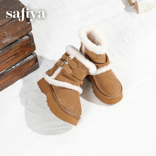 预售|Safiya/索菲娅2025冬季加绒防寒厚底增高中筒百搭裤管保暖雪地靴SFD411AM01 商品图2