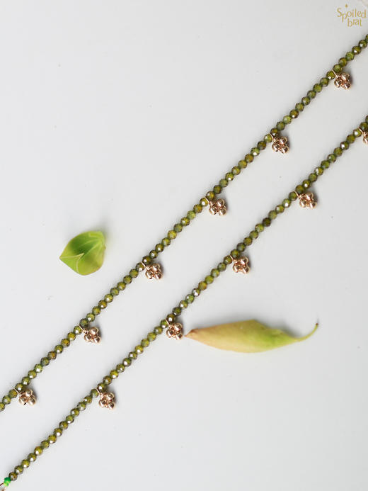 SpoiledBrat Jewelry草绿色锆石三叶金珠颈链 项链 商品图1