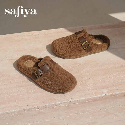 预售|Safiya/索菲娅2025慵懒温暖平底百搭懒人一脚蹬加绒毛毛勃肯鞋SFD4110090 商品图6