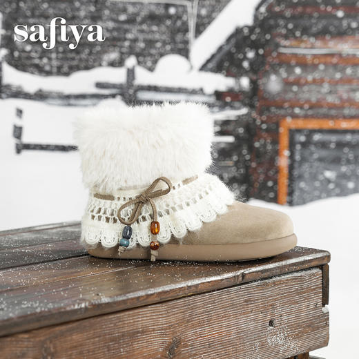 预售|Safiya/索菲娅2025冬季保暖抗寒甜美蕾丝蝴蝶结百搭休闲软底雪地靴SFD411AM03 商品图1