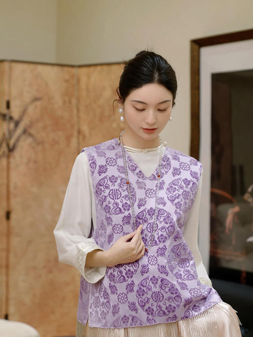 盛唐牡丹 | 五湖四海漳缎流苏边马甲 商品图1