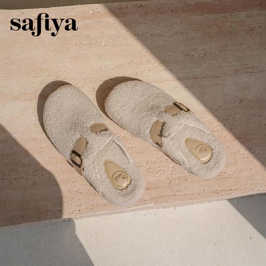 预售|Safiya/索菲娅2025慵懒温暖平底百搭懒人一脚蹬加绒毛毛勃肯鞋SFD4110090 商品图4