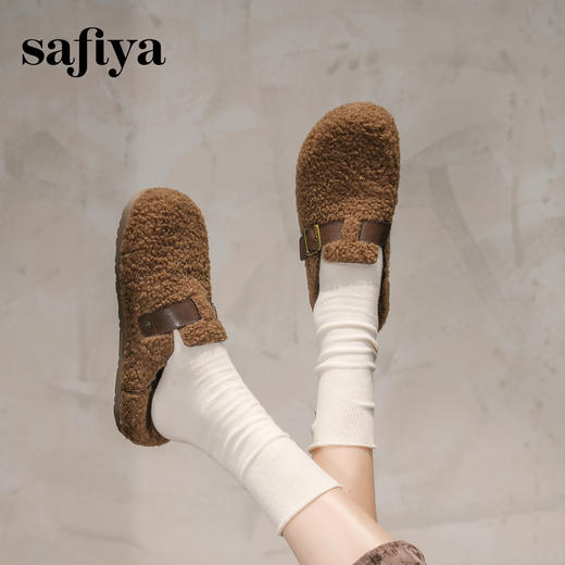 预售|Safiya/索菲娅2025慵懒温暖平底百搭懒人一脚蹬加绒毛毛勃肯鞋SFD4110090 商品图9