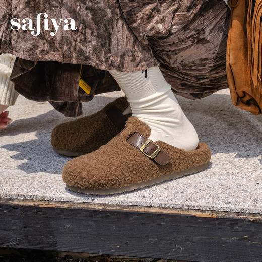 预售|Safiya/索菲娅2025慵懒温暖平底百搭懒人一脚蹬加绒毛毛勃肯鞋SFD4110090 商品图8