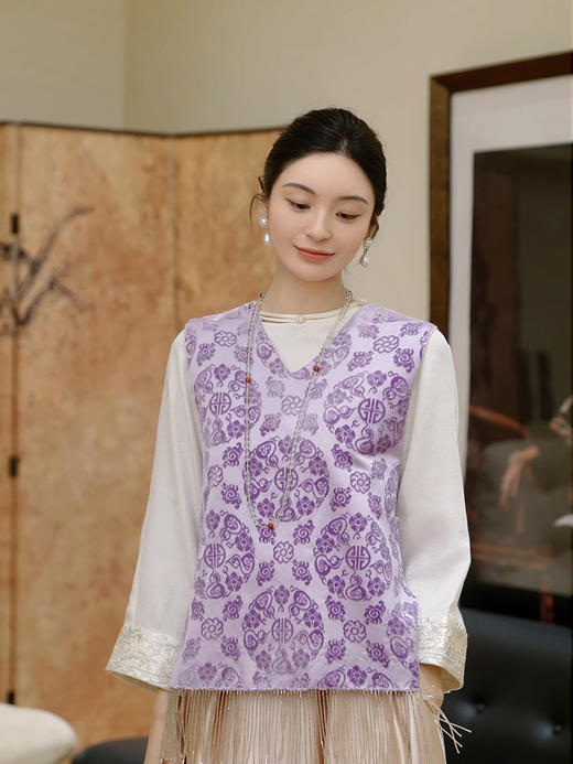 盛唐牡丹 | 五湖四海漳缎流苏边马甲 商品图0